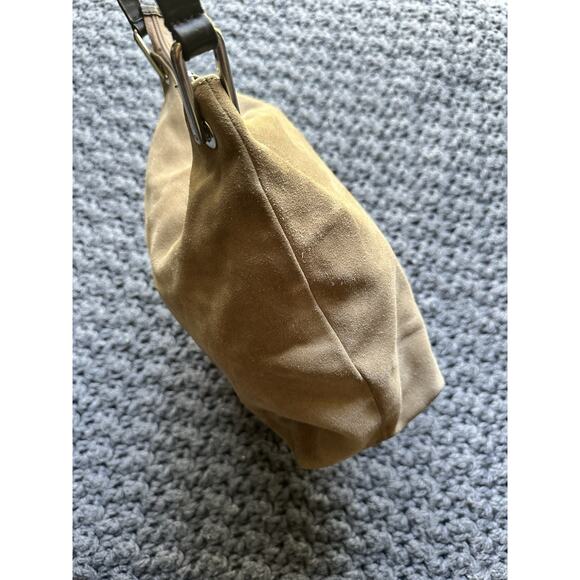 VTG Eddie Bauer Suede Shoulder Tote Bag Purse Tan Y2k Brown Cow Leather - Picture 2 of 13